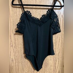 Elegant Black Lace Trim Women's Top